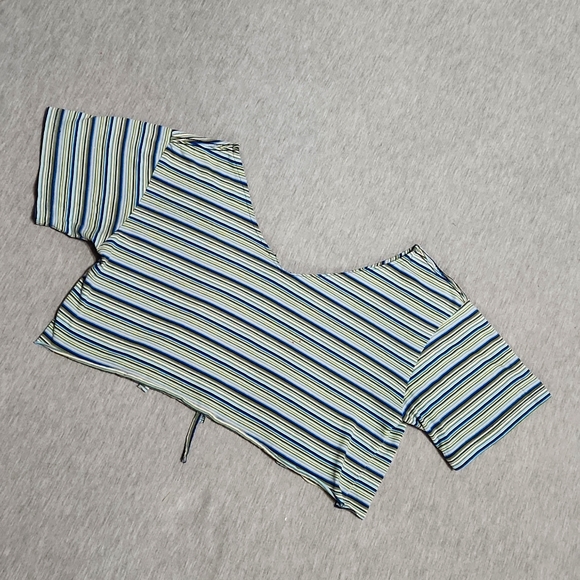 Vintage Y2K Handmade Upcycled Striped Tie Front Shrug Crop Top Blouse Shirt - Picture 5 of 14